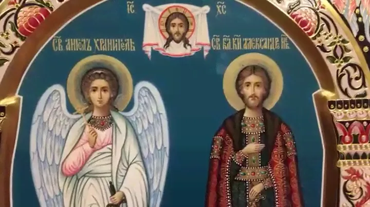 Рукописная икона Ангел-Хранитель и Александр Невский