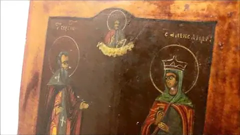 Икона старинная святой Сергий Радонежский и святая царица Александра Римская. DR0189