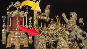 Что изображено на двойном троне Петра 1 ?