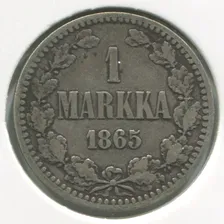 Монета Александра II 1 марка 1865 F